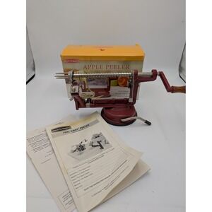 Back to Basics Peel Away Apple Peeler Red Cast Iron Suction Base Corer Slicer